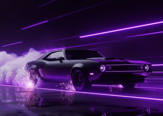 Retro Car with Neon Lights