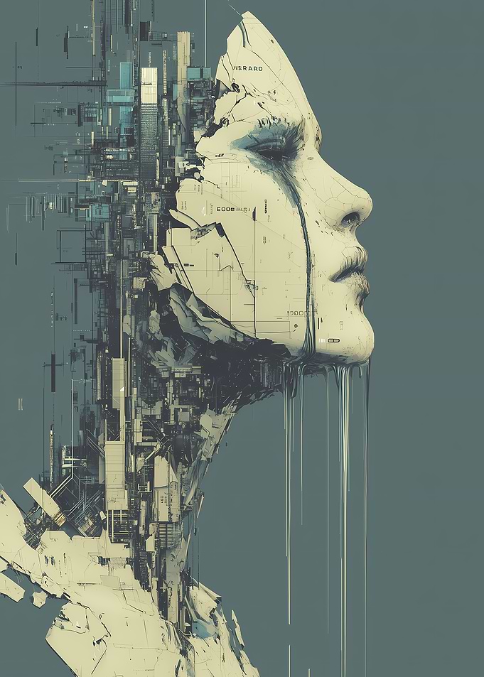 Synthetic Tears V3. - Deconstructed Portrait with Architectural Elements