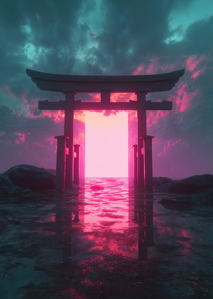 Futuristic Torii Gate with Light Portal