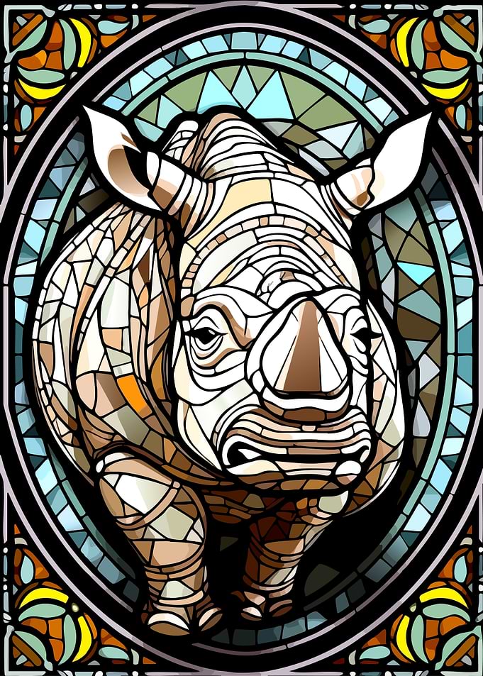 Stained Glass Rhino Illustration
