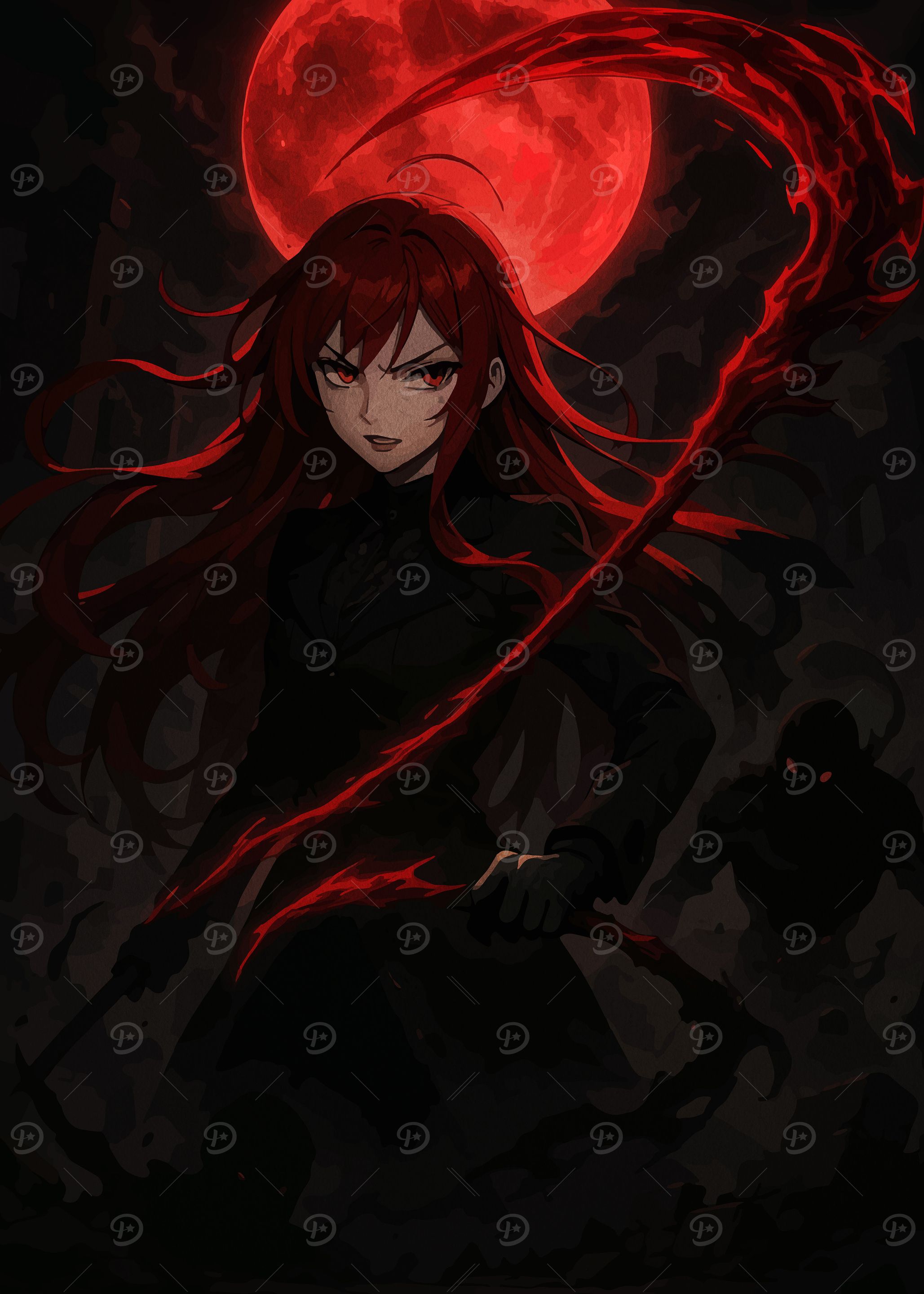 Red-haired warrior with a bloody scythe