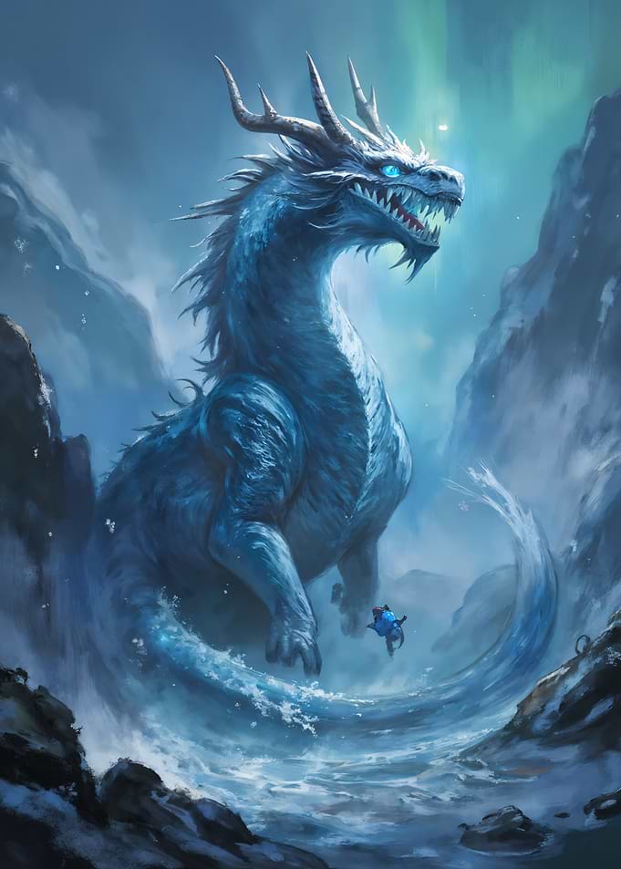 Majestic Ice Dragon and Tiny Human