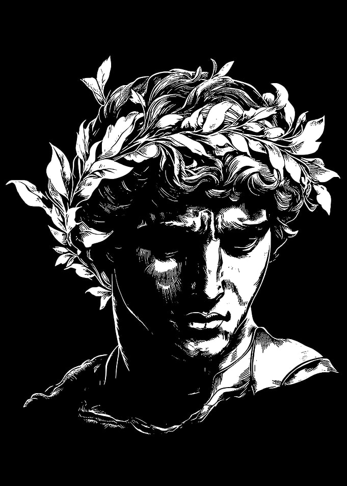 Monochrome Portrait of a Man with Wreath