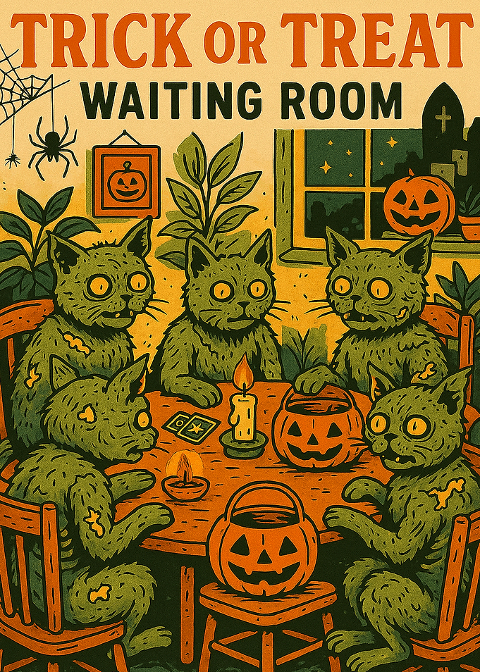 Halloween Cats Waiting Room Illustration