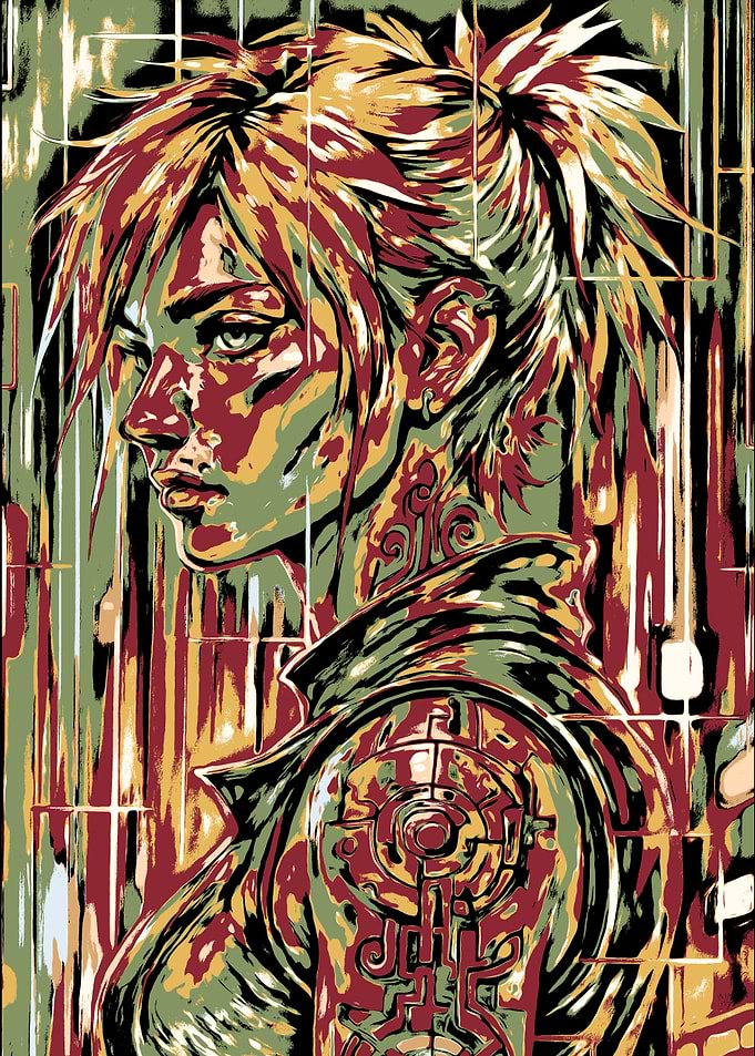Stylized Portrait of a Woman with Tattoo