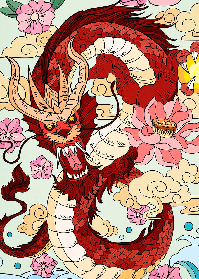 Dragon Flowers Clouds