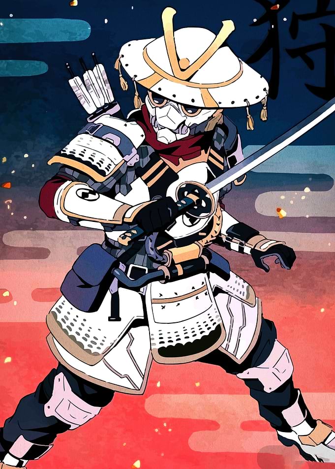 Samurai Robot Warrior with Sword and Bow