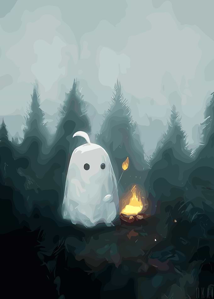 Ghost by Campfire in Forest