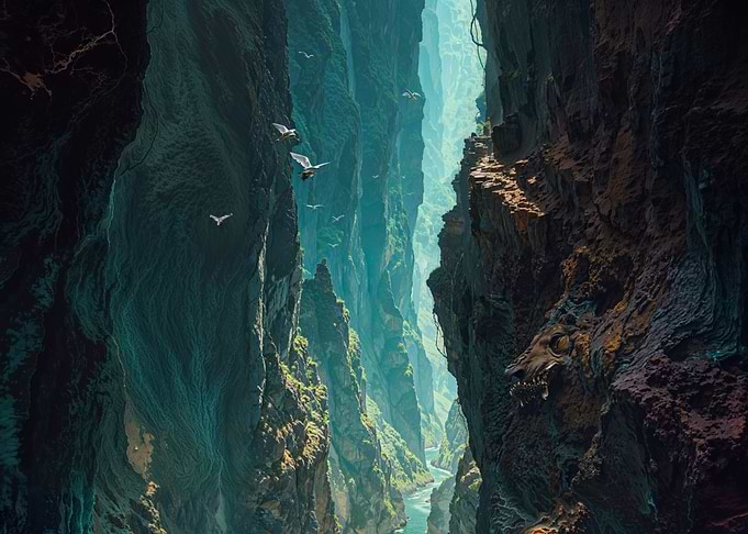 Deep Canyon Landscape with Birds
