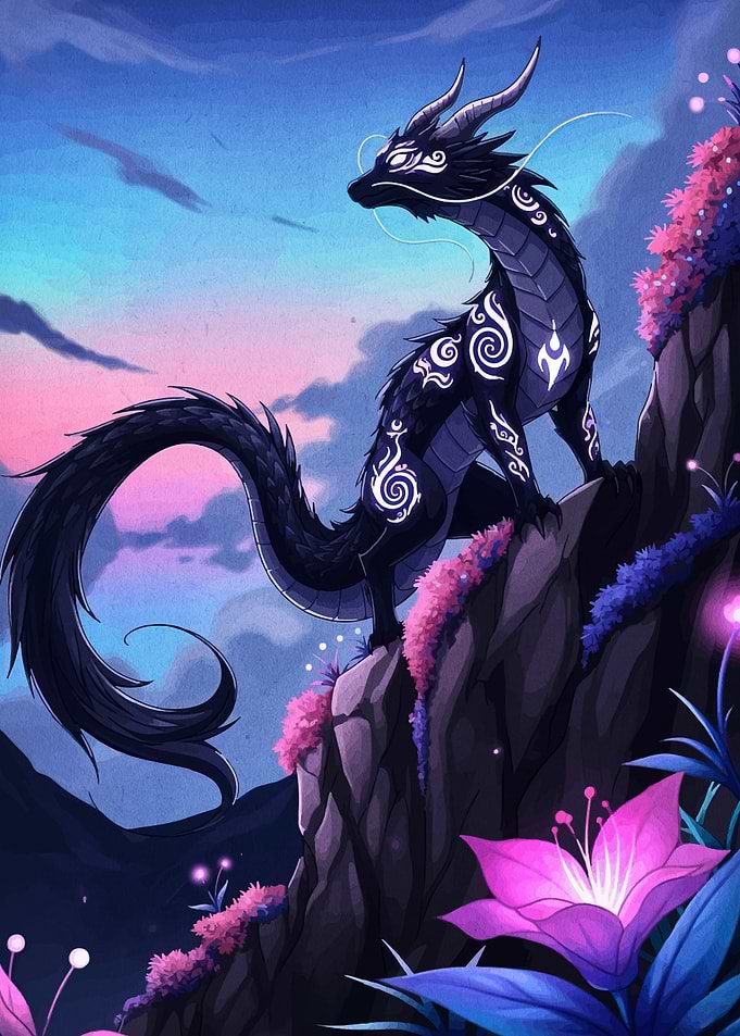 Elegant Black Dragon on Mountain Peak