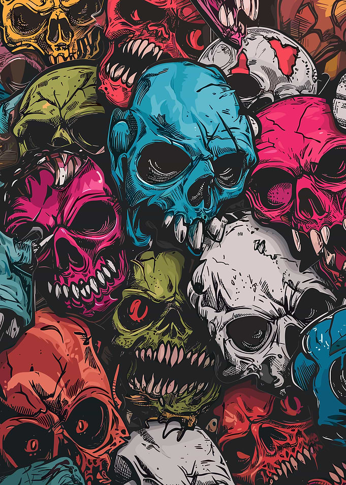 Colorful Skulls Pile Illustration