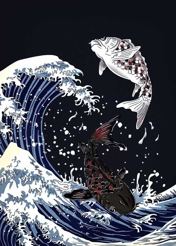 Koi Fish and Wave Art