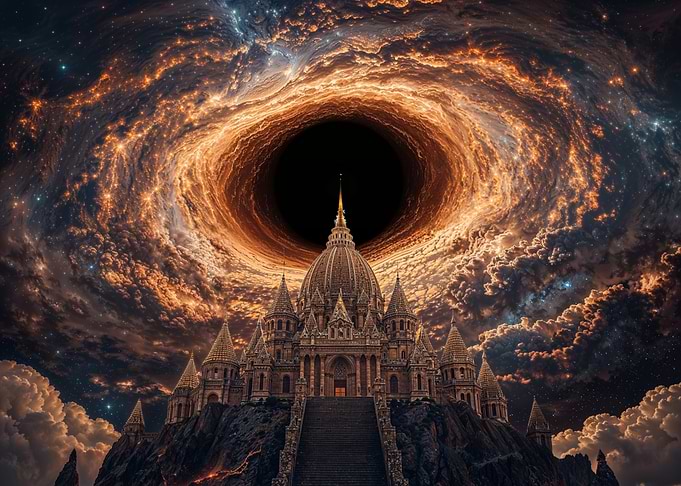 Castle under a cosmic black hole