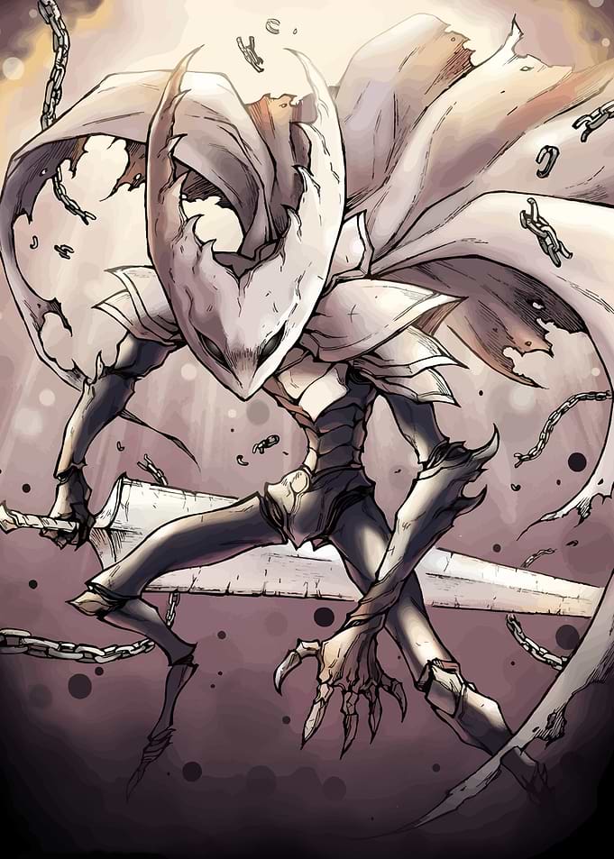Hollow Knight character art with sword