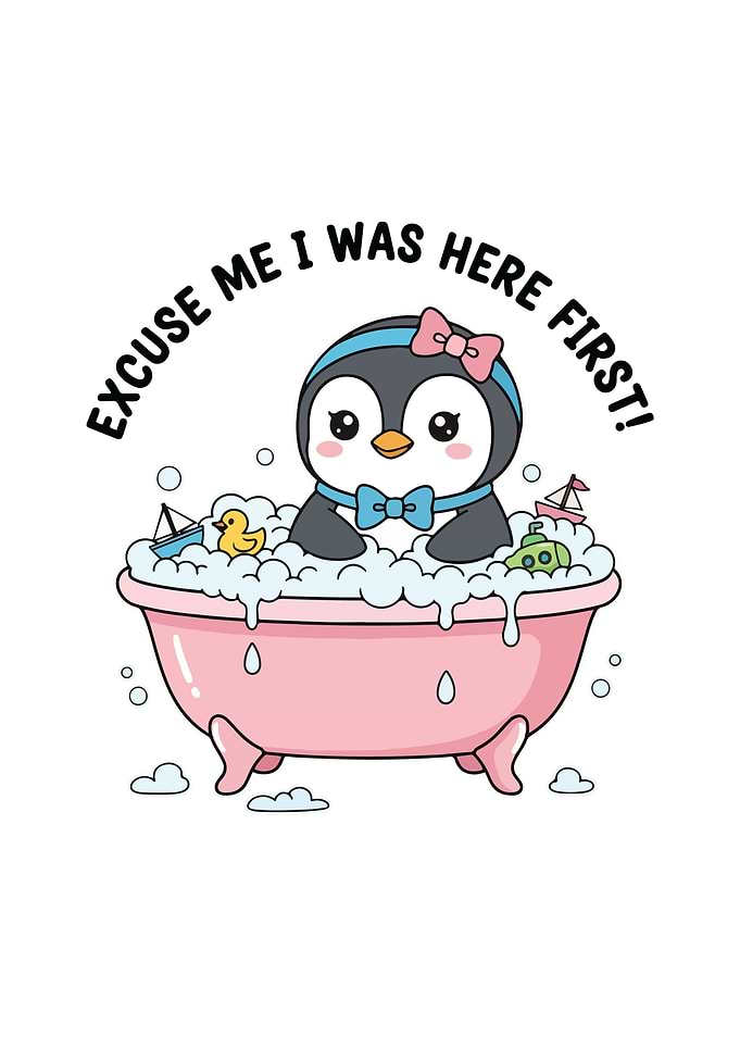 Cute Penguin in Bathtub Illustration
