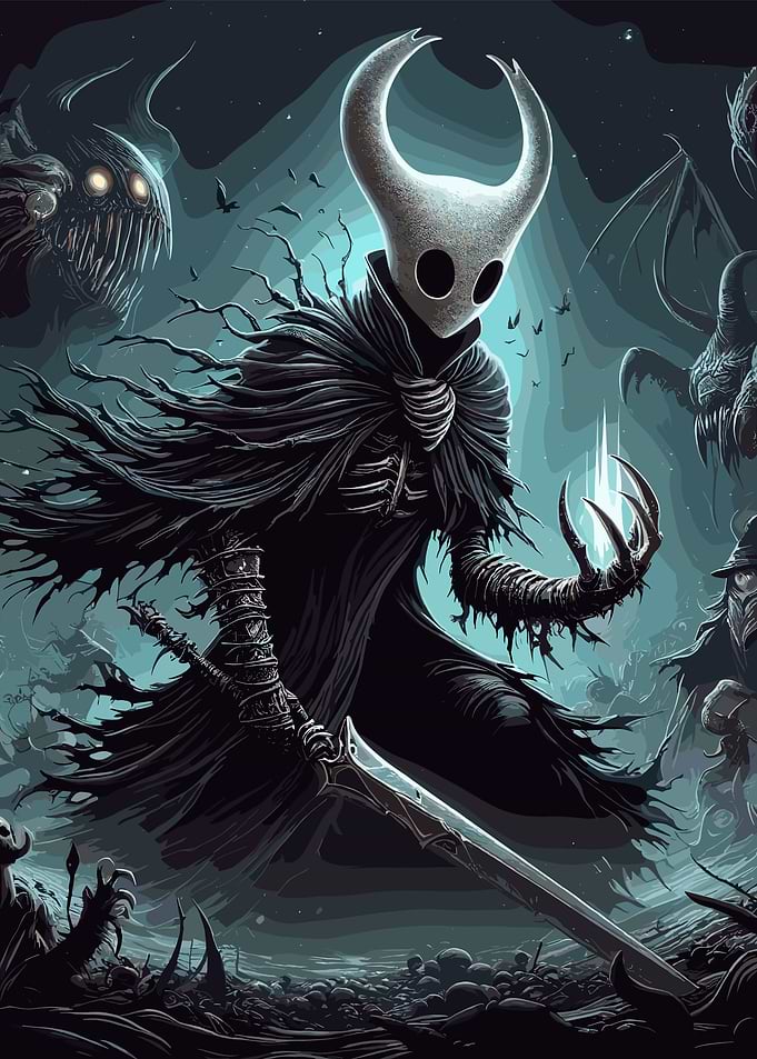 Hollow Knight in a Dark Landscape