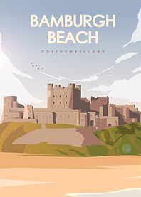 Bamburgh Beach Northumberland Travel Poster