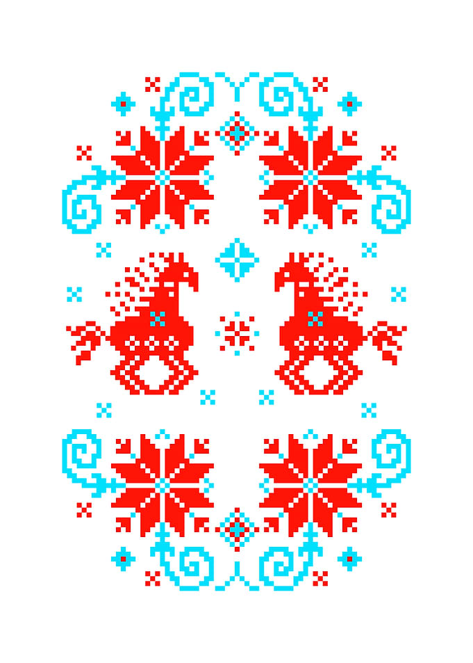 Pixelated Horse and Floral Pattern