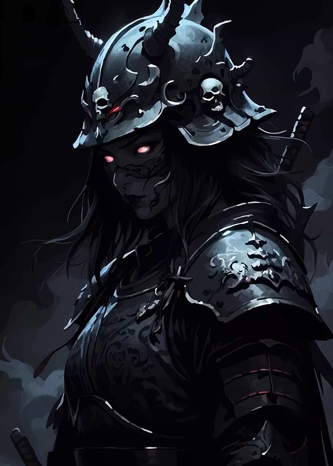 Dark Samurai Warrior with Glowing Eyes