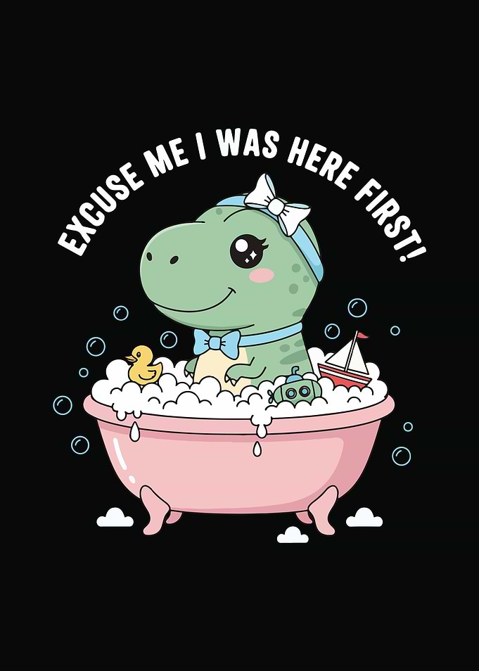Cute Dinosaur in Bathtub Illustration