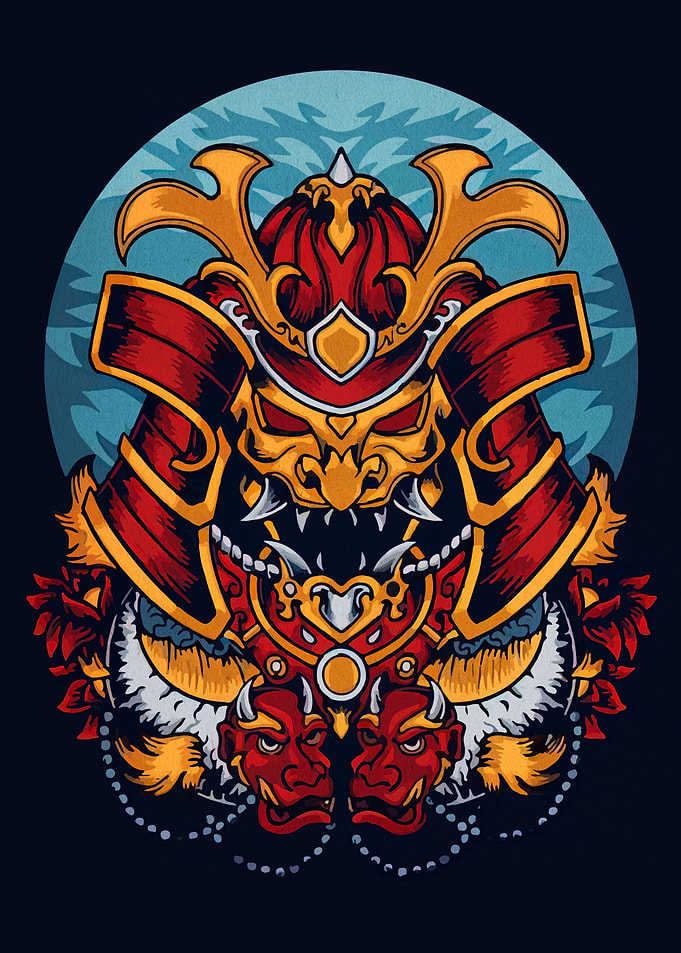 Samurai Helmet with Demon and Floral Details
