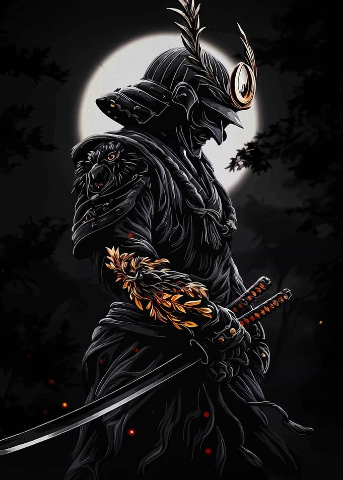 Samurai Warrior in Moonlight