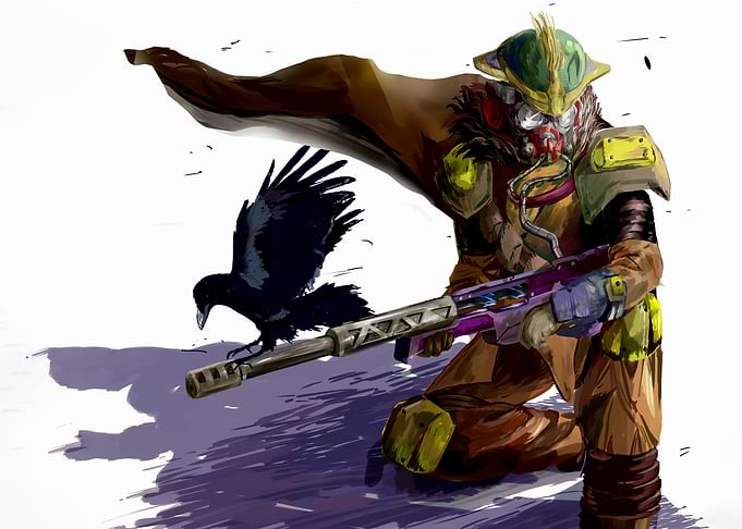 Futuristic Warrior with Raven Digital Art