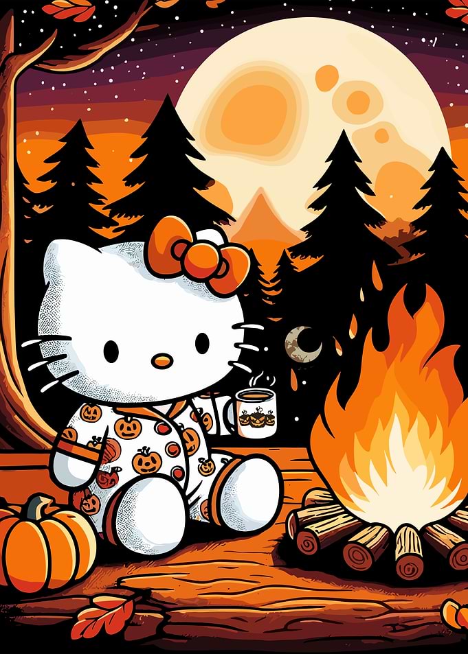 Hello Kitty Halloween Campfire Scene