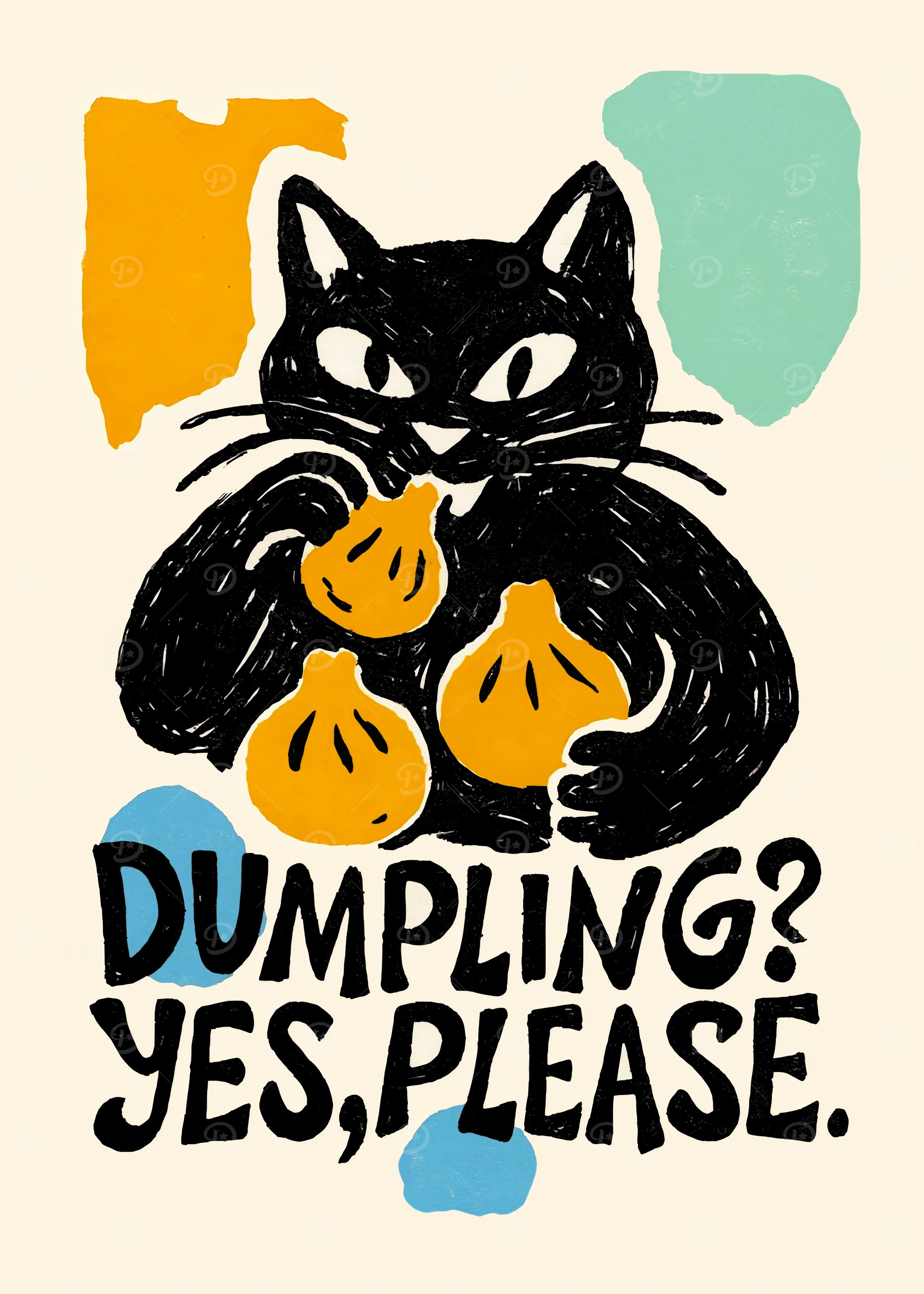 Cat with Chinese Dumplings Poster