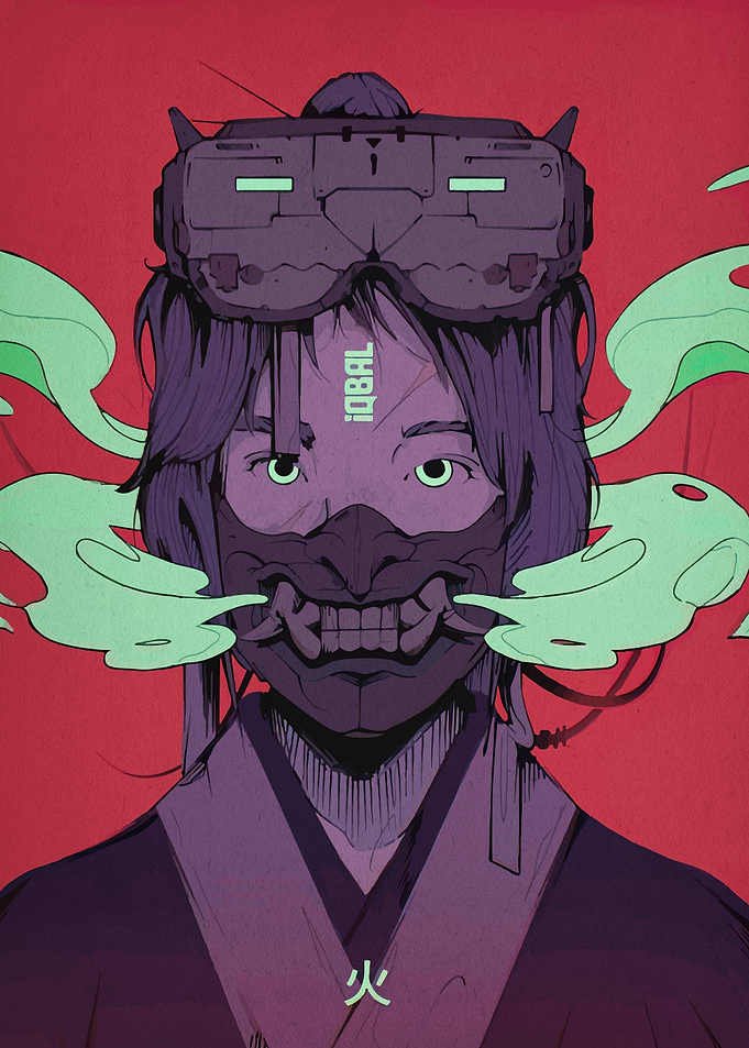Cyberpunk Samurai Portrait with VR Headset