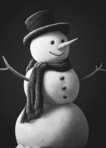 Monochrome Snowman with Hat and Scarf
