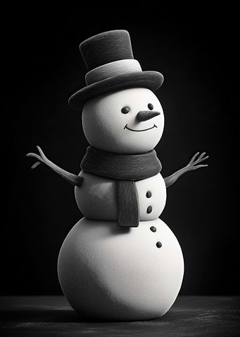 Monochrome Snowman with Top Hat