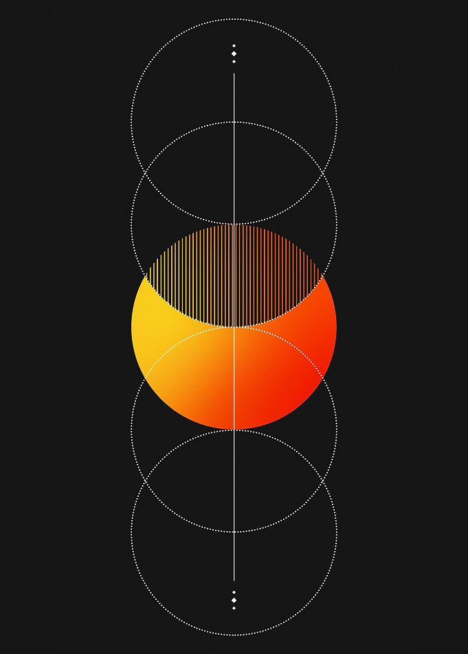 Abstract Orange Circle with Geometric Elements