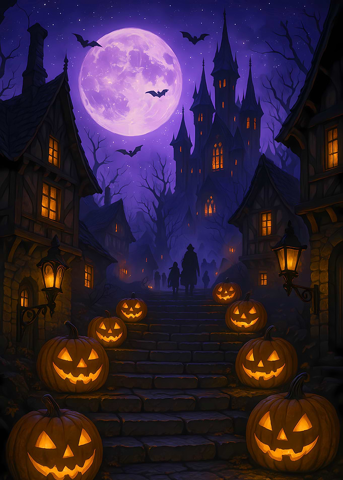 Halloween Night: Spooky Castle and Pumpkins