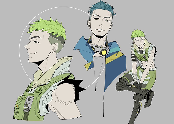Character Design with Green and Blue Hair