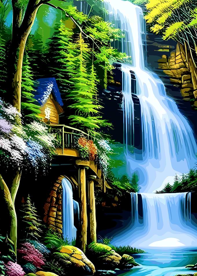 Waterfall Cabin Landscape