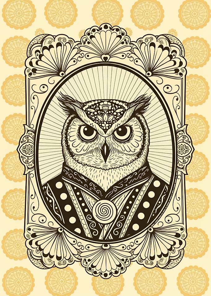 Festive Owl with Marigold Mandala Frame