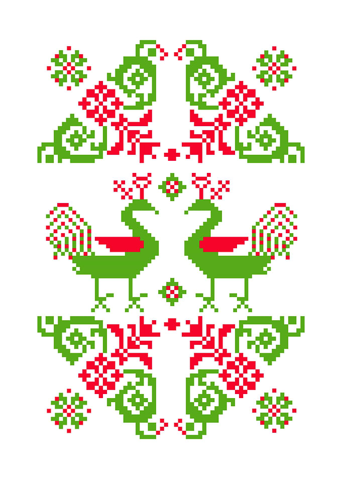 Pixelated Birds and Floral Pattern