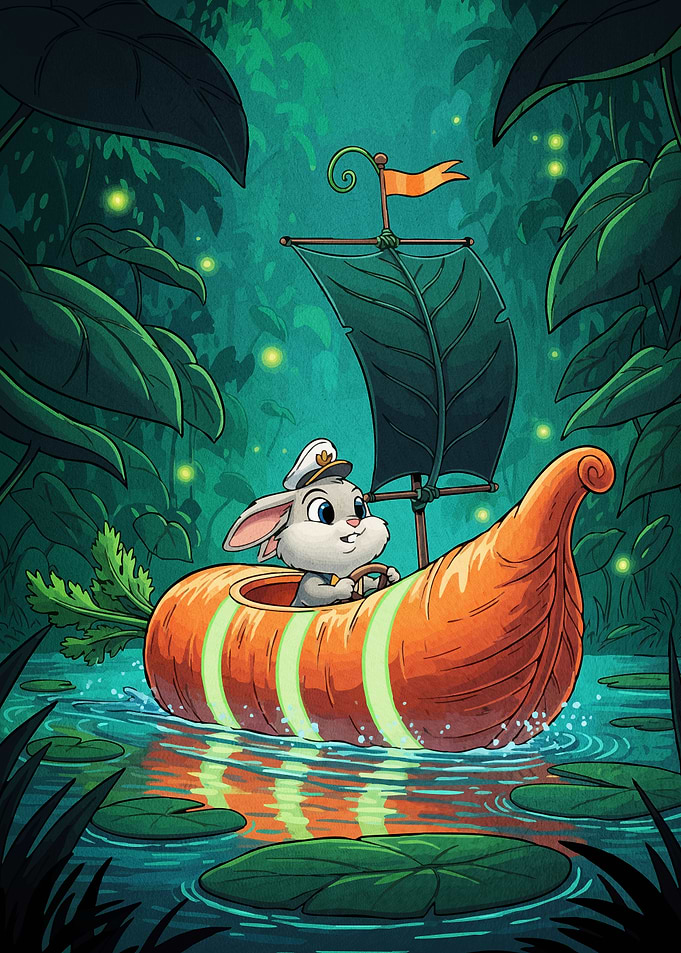 Cartoon Rabbit Carrot Boat