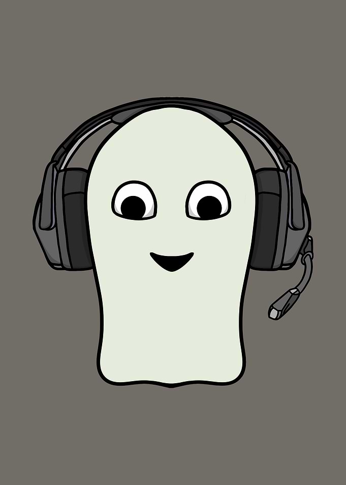 Cartoon Ghost with Gaming Headset