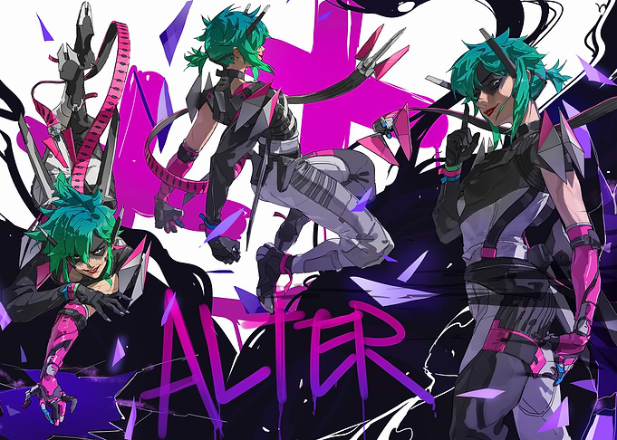 Cyberpunk Character Art with 'Alter' Text
