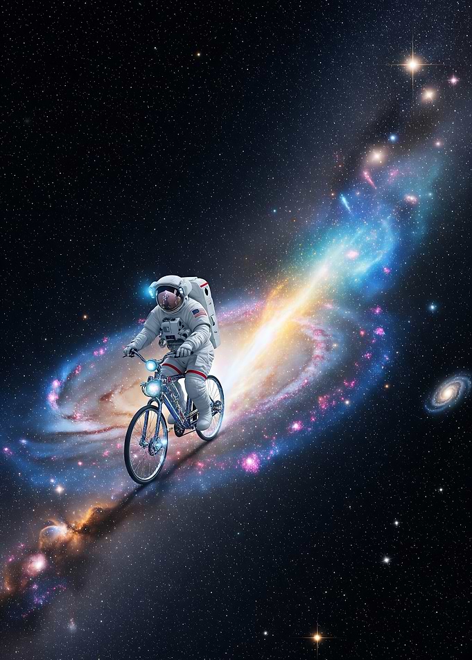 Astronaut Cycling Through Space