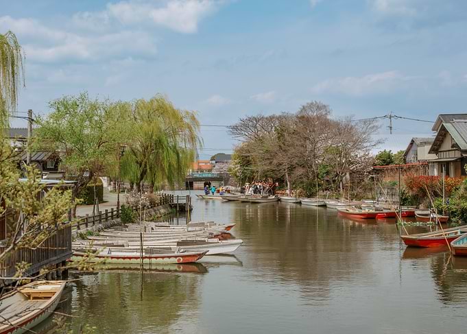 Tranquil Canal Scene in Yanagawa, Japan