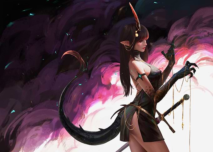 Fantasy Demon Girl with Sword