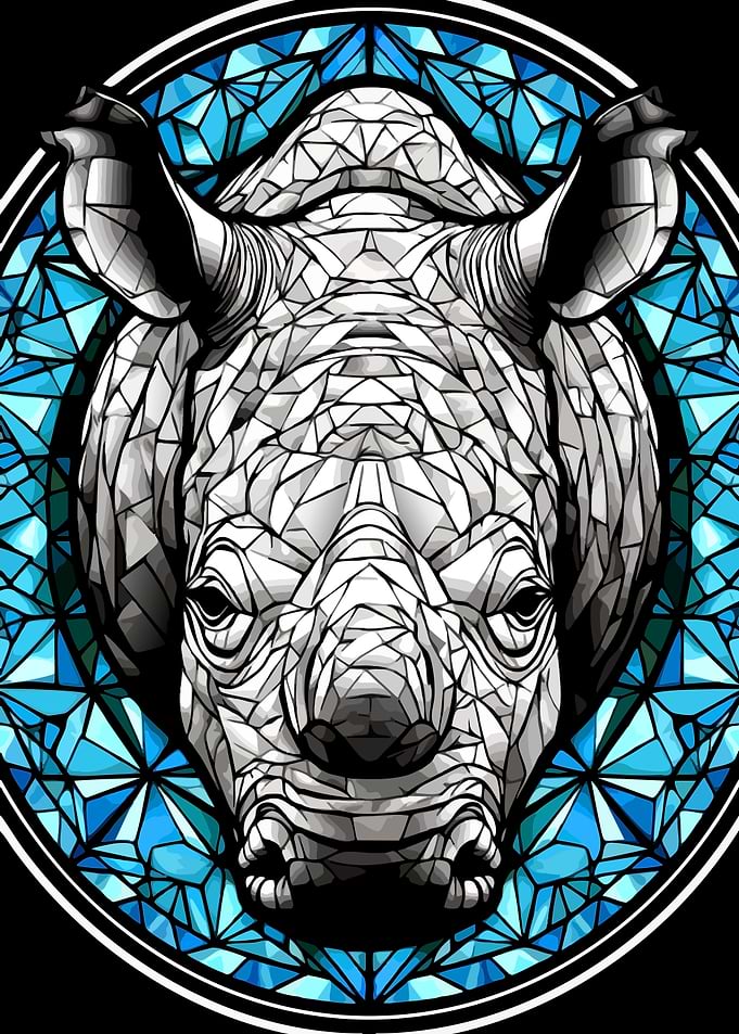 Geometric Rhino Head with Blue Background