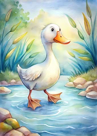 Watercolor Duckling in Stream Illustration