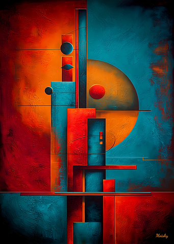 Bauhaus Abstract Geometry – Vertical Blocks in Red, Teal & Gold
