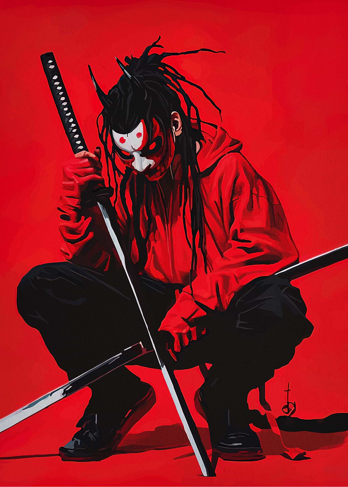Red Masked Warrior with Katana