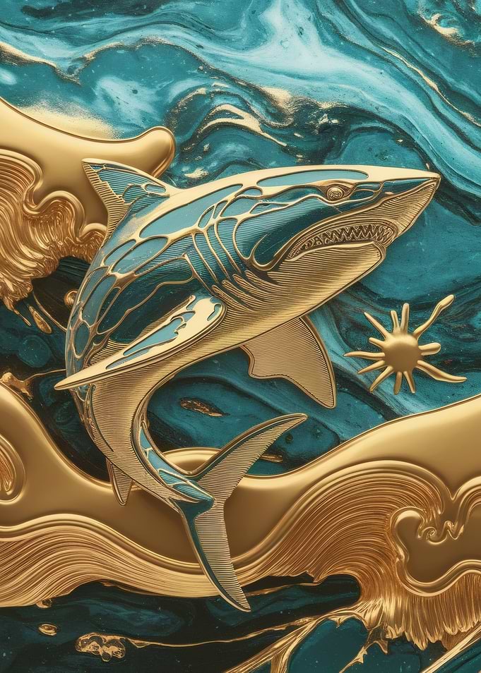Kintsugi Golden Shark in Teal Ocean
