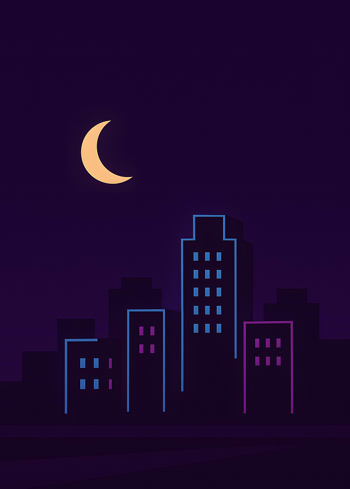 Night Cityscape with Moon